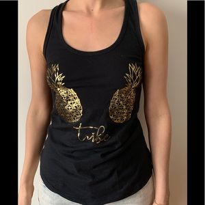 Ideal by Next Level black tank top, pineapples printed in front, size XS